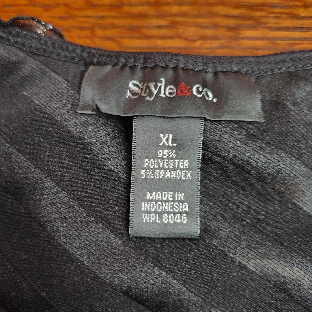 Style & Co black silver shiny shimmer ruffle tank top size XL lightweight - Picture 5 of 8